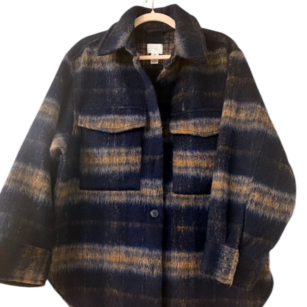 Shacket/Jacket Unlined, Blue/Gold, H&M  SIze M